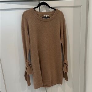 Tan Sweater Dress with tie bows at the end of sleeves